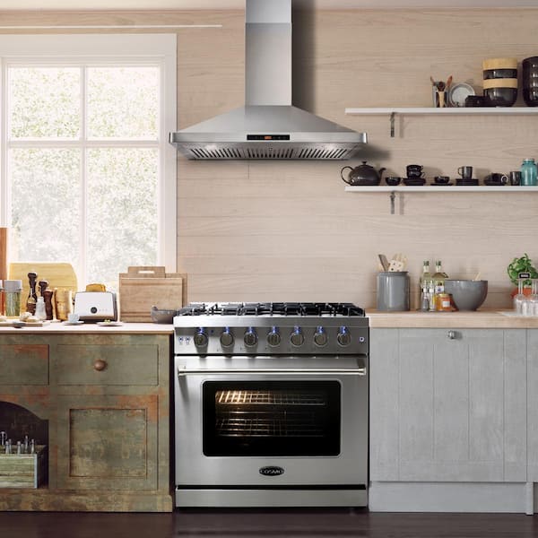 36 in. Haven Collection 6.0 cu. ft. Gas Range, 6 Burners, Convection Oven, Knob LEDs, Storage Drawer, Stainless Steel