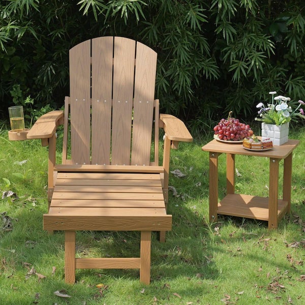 1-Pack Teak Foldable Plastic Outdoor Lounge Chair with HIPS