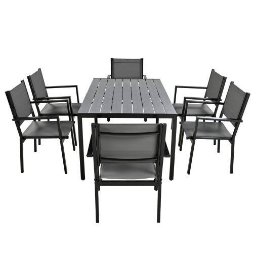 ITOPFOX 7 Pcs Outdoor Steel Gray Dining Table and Chair Set