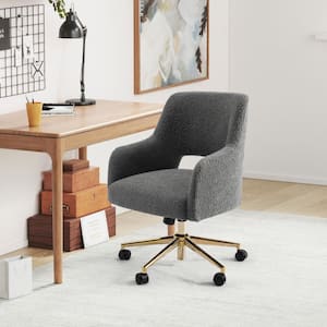 Stain Resistant Boucle Fabric Upholstered Adjustable Height Office Vanity Swivel Task Chair with Wheels in Gray