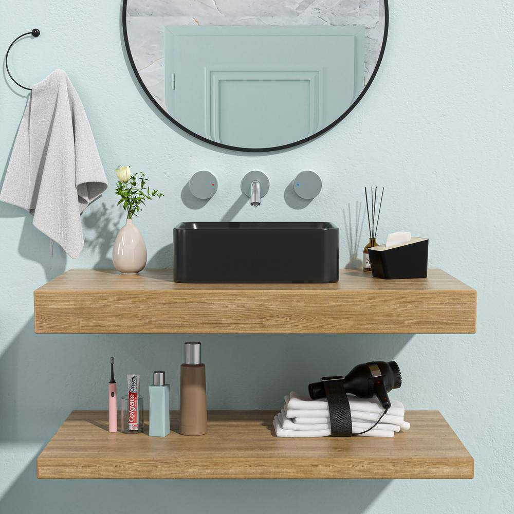 16" Black Ceramic Rectangular Vessel Bathroom Sink