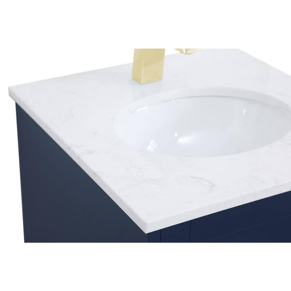 Blue Steel and Wood Single Bathroom Vanity with Gold Knobs