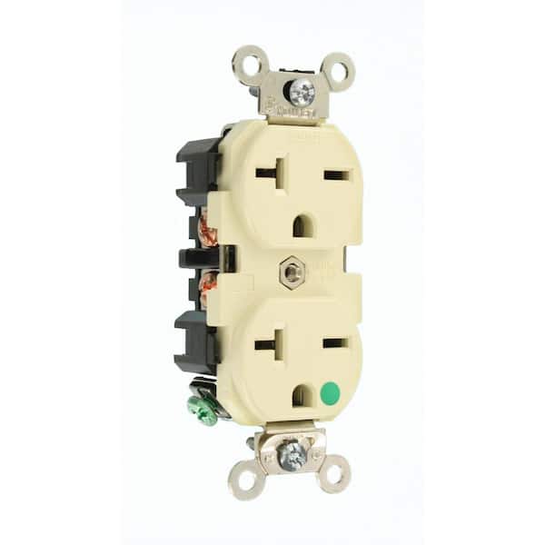 20 Amp 250 V NEMA 6-20R Hospital Grade Duplex Outlet/Receptacle, Ivory (1-Pack) 8400-I