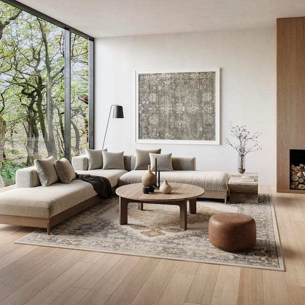 Astra Machine Washable Grey Gold 8 ft. x 10 ft. Distressed Traditional Area Rug