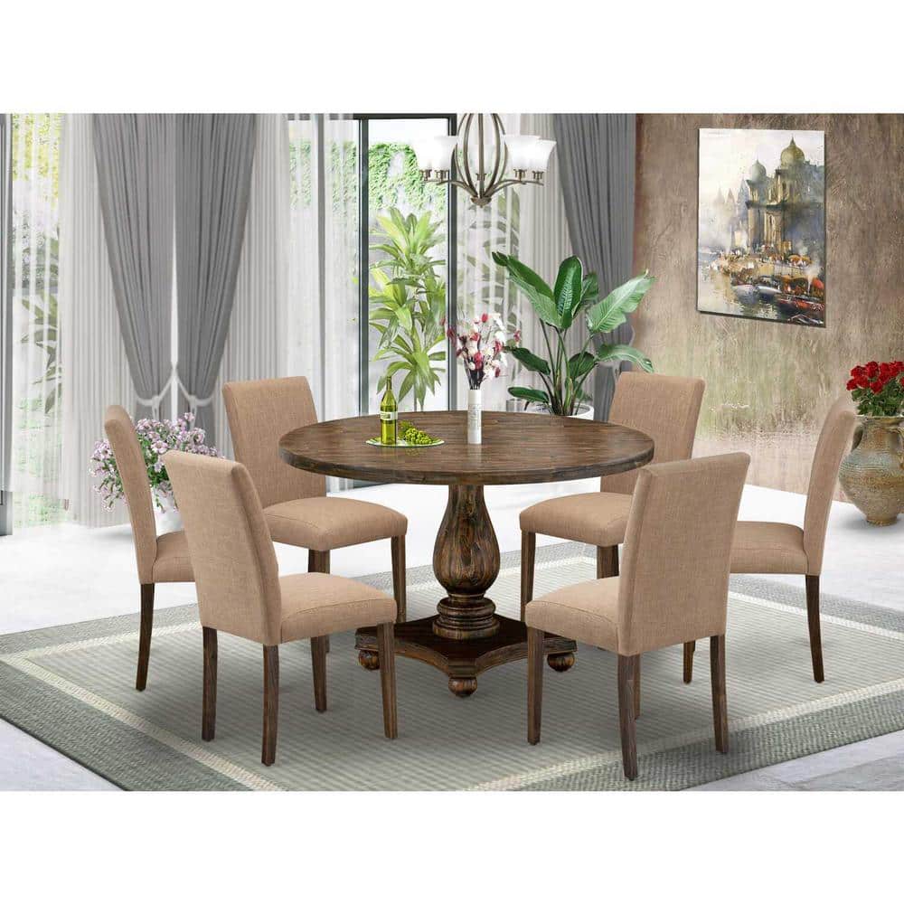 7-Piece Distressed Jacobean Finish Solid Wood Top Dining Table with 6-Chairs with Lattice Back price history on PriceWatchPro