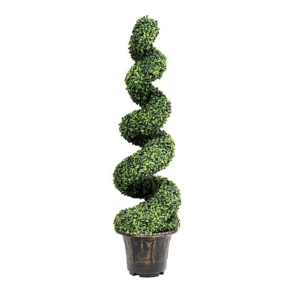 HONEY JOY Artificial Spiral Tree Green Leaves Boxwood 4 ft. Home Decoration