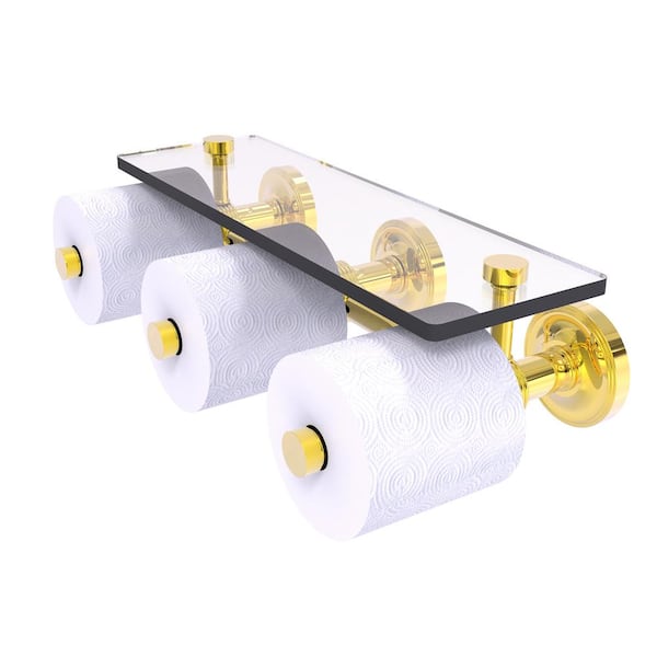 Allied Brass Prestige Regal Horizontal Reserve 3-Roll Toilet Paper Holder with Glass Shelf in Polished Brass
