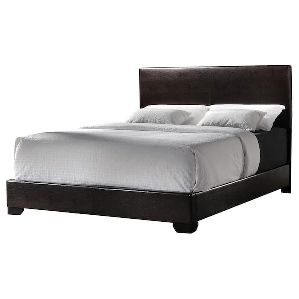 Conner Black and Dark Brown Upholstered Frame Eastern King Panel Bed