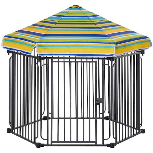 48 in. x 41 in. Heavy-Duty Metal Dog Playpen, Outdoor Pet Cage Kennel, Puppy Exercise Fence Barrier with Roof