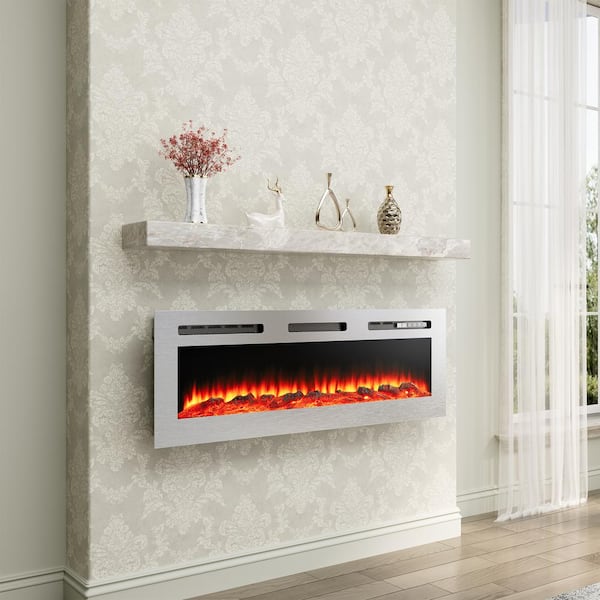 Clihome 50 in. Stainless Steel Wall Mounted/Embedded Electric Fireplace Insert