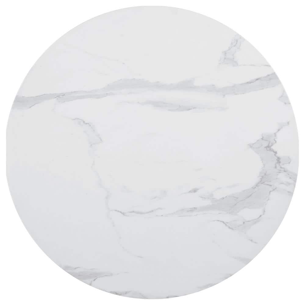 30" Transitional White Marble & Wood Round Dining Table