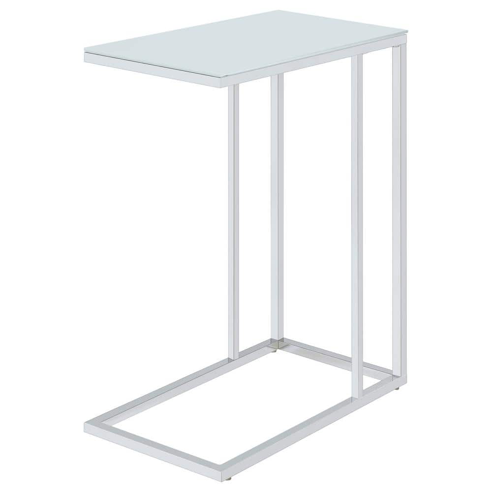 Sleek Chrome Metal & Frosted Glass C-Shaped Snack Table