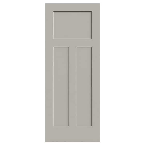 JELD-WEN 32 in. x 80 in. Craftsman 3-Panel Light Gray Painted Smooth Solid Core Molded Composite Interior Door Slab
