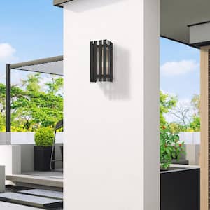 Bellshire 13 in. 1-Light Black Outdoor Hardwired Wall Lantern Sconce with No Bulbs Included