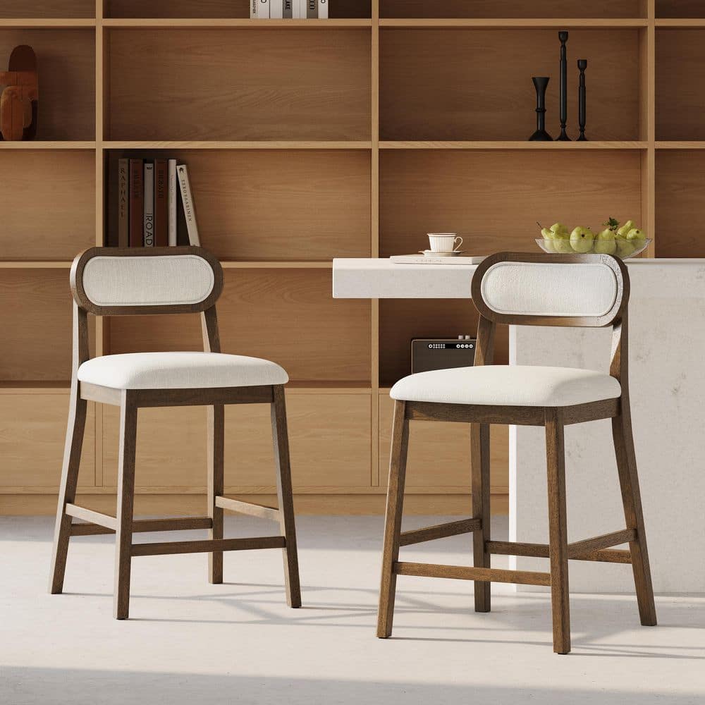Airox 37.24 in. H Brown Low Back Solid Wood Counter Barstools with White Fabric Cushion, (Set of 2) price history on PriceWatchPro