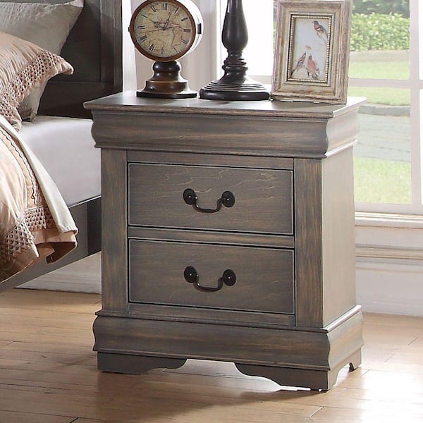 Louis Philippe III Solid Pine Nightstand with 2 Drawers & Brushed