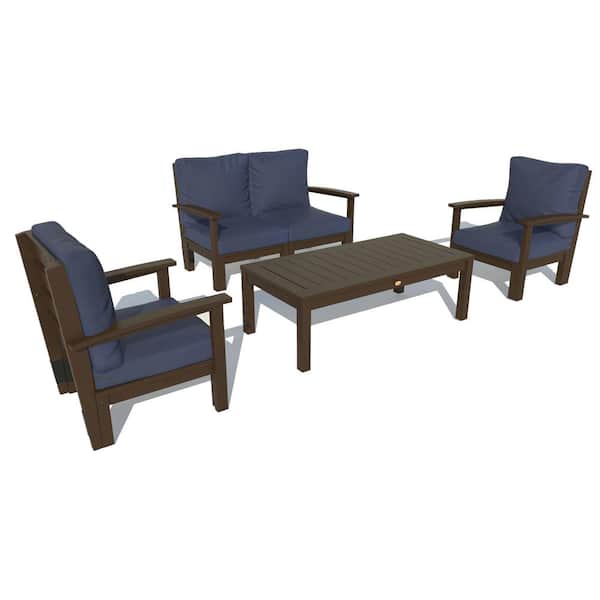 Highwood 4-Piece Plastic Outdoor Loveseat, Set of Chairs and Conversation Table Bespoke Deep Seating with Cushions