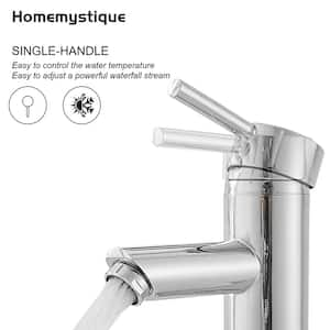 Simple Single-Handle Single-Hole Bathroom Brass Sink Faucet with Pop-Up Drain Assembly Kit Included in Polished Chrome