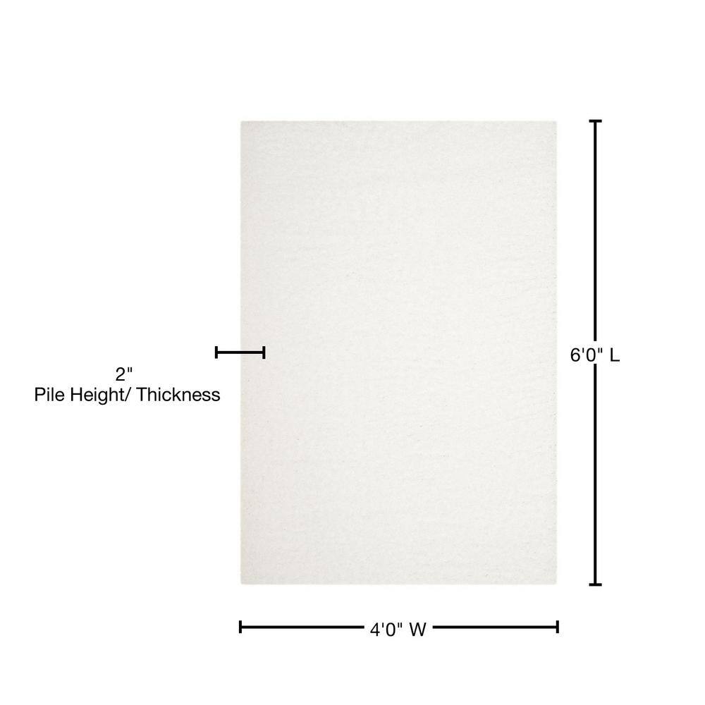 Ivory Bliss Hand-Knotted Shag Area Rug, 4' x 6', Easy Care Viscose