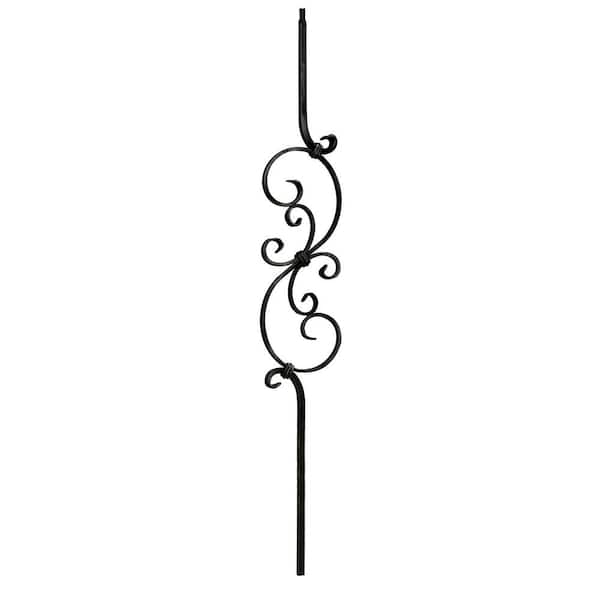 arteferro 44 in. x 1/2 in. Smooth Bar Scroll 5 in. x 19 in. Midnight Bronze Powder Coated Wrought Iron Metal Stair Baluster