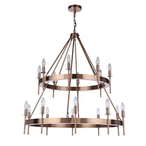 Larrson 18-Light Satin Brass Finish Transitional Chandelier for Kitchen/Dining/Foyer, No Bulbs Included