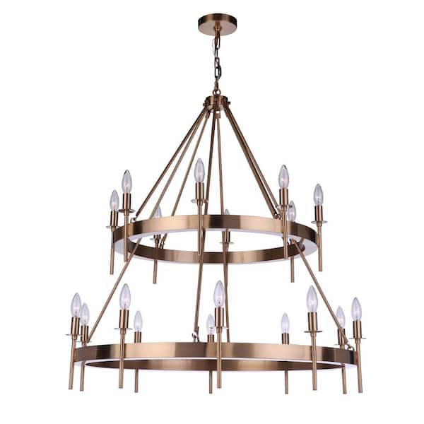 CRAFTMADE Larrson 18-Light Satin Brass Finish Transitional Chandelier for Kitchen/Dining/Foyer, No Bulbs Included