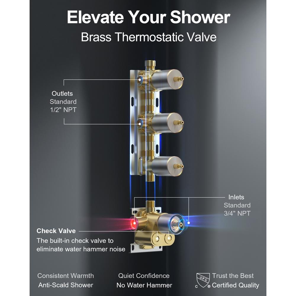 Brushed Nickel Dual Head LED Shower System with Bluetooth Speaker