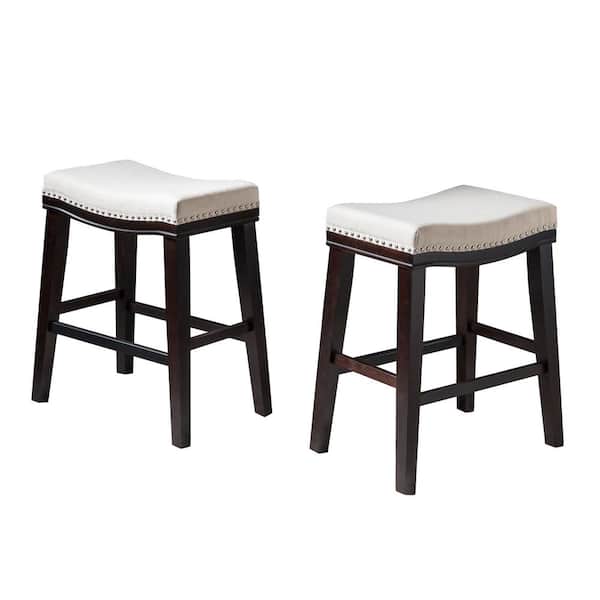 Noble House Kimberland 26.15 in. Beige Saddle Bar Stool (Set of 2)