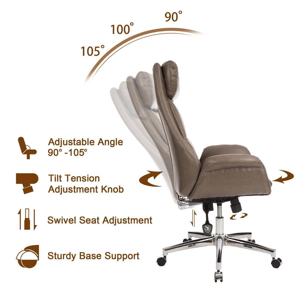 Gray Leather High Back Swivel Executive Office Chair