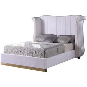 Jamie Off White California King Platform Bed with Gold Accents
