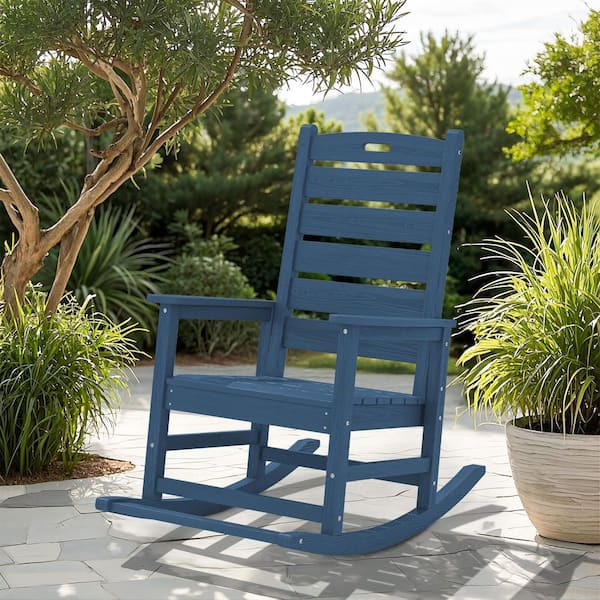 JEAREY Navy HDPE Folding Plastic Adirondack Chair Weather Resistant Patio Plastic Fire Pit Chairs