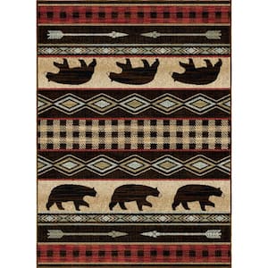 Lodge King Bear Down Red 2 ft. x 4 ft. Lodge Area Rug