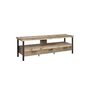 70.75 in. W Brown Wooden TV Console with 3 Storage Drawers and Open Shelf Fits TV's up to 65 in.