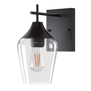 1-Light Matte Black Bathroom Light Fixture Modern Industrial Wall Sconce Vanity Light with Wine Glass Shade (2-Pack)