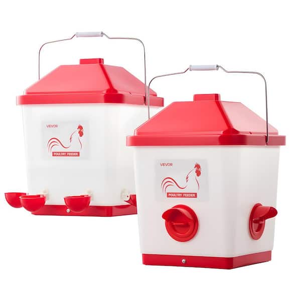 Automatic Chicken Feeder and Waterer Set, 14 x 14 in. 5 gal. /40 lbs. Rain Proof Hanging Poultry Feeder, Greenhouse
