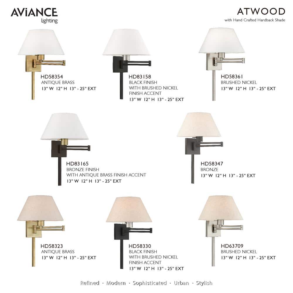 Brushed Nickel Swing Arm Wall Light with Oatmeal Fabric Shade