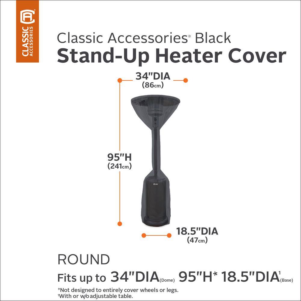 Black Water-Resistant Stand-Up Patio Heater Cover with Zippered Access