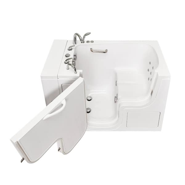 Ella Wheelchair Transfer 52 in. Acrylic Walk-In Whirlpool Bathtub in White with Fast Fill Faucet Set, Left 2 in. Dual Drain
