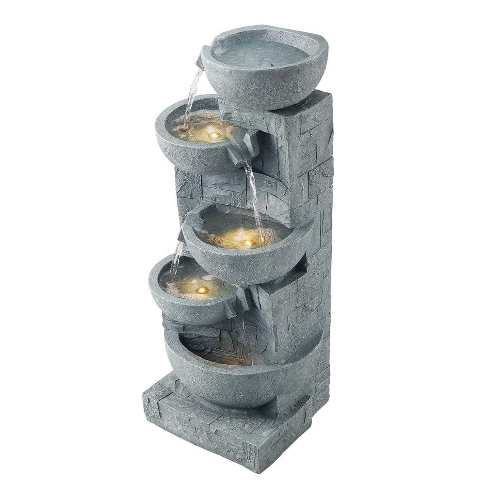 Outdoor Water Fountain, 31.5 in. Height, Electric, Resin,Waterfall, 5-Tier Fountain,with LED Light and Pump,for Garden price history on PriceWatchPro