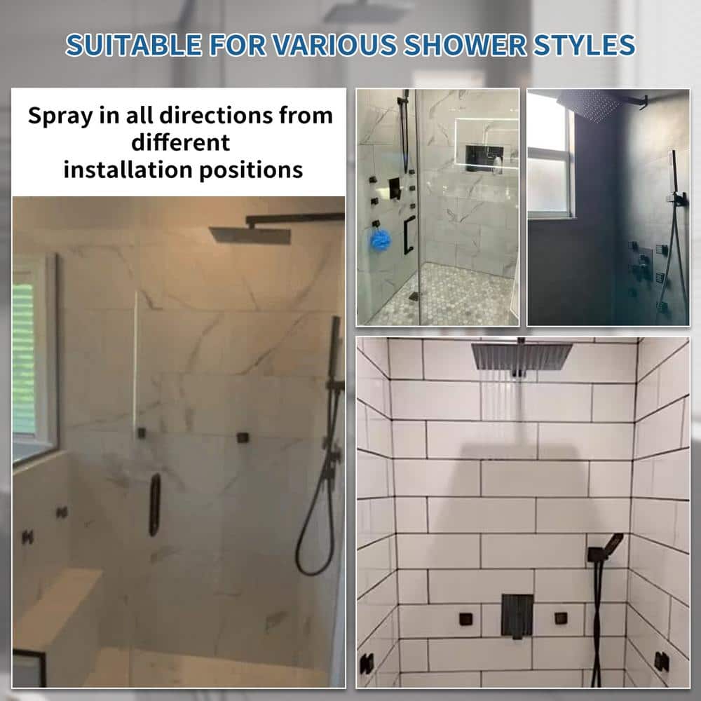 Matte Black 12-Inch Stainless Steel Multi-Head Wall Mounted Shower System