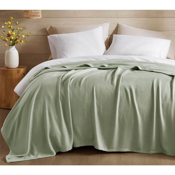 Bamboo Cotton Sage Green Cotton Blend King Woven Blanket