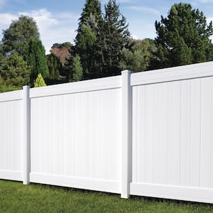 5 in. x 5 in. x 8 ft. Fairfax White Vinyl Privacy Fence Line Post