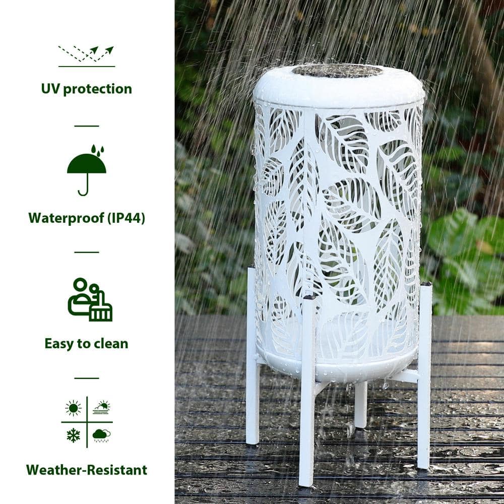 White Metal Cylinder Boho-Chic Solar Powered LED Lantern Set