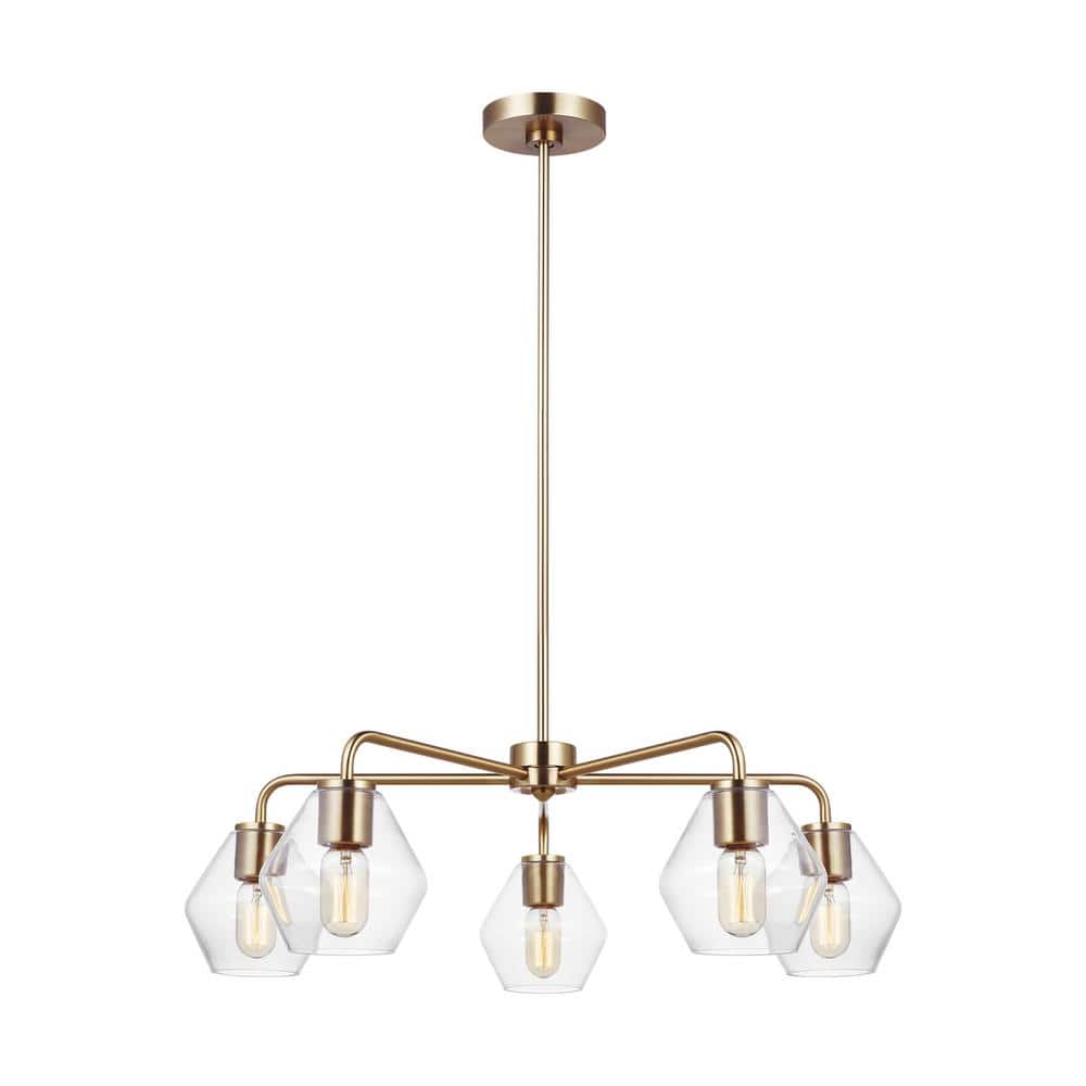 Satin Brass Jett 5-Light Industrial Farmhouse Outdoor Chandelier