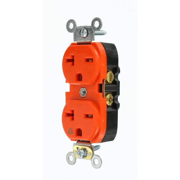 20 Amp 250 V NEMA 6-20R Industrial Grade Isolated Ground Duplex Outlet/Receptacle, Orange (1-Pack) 5462-IG