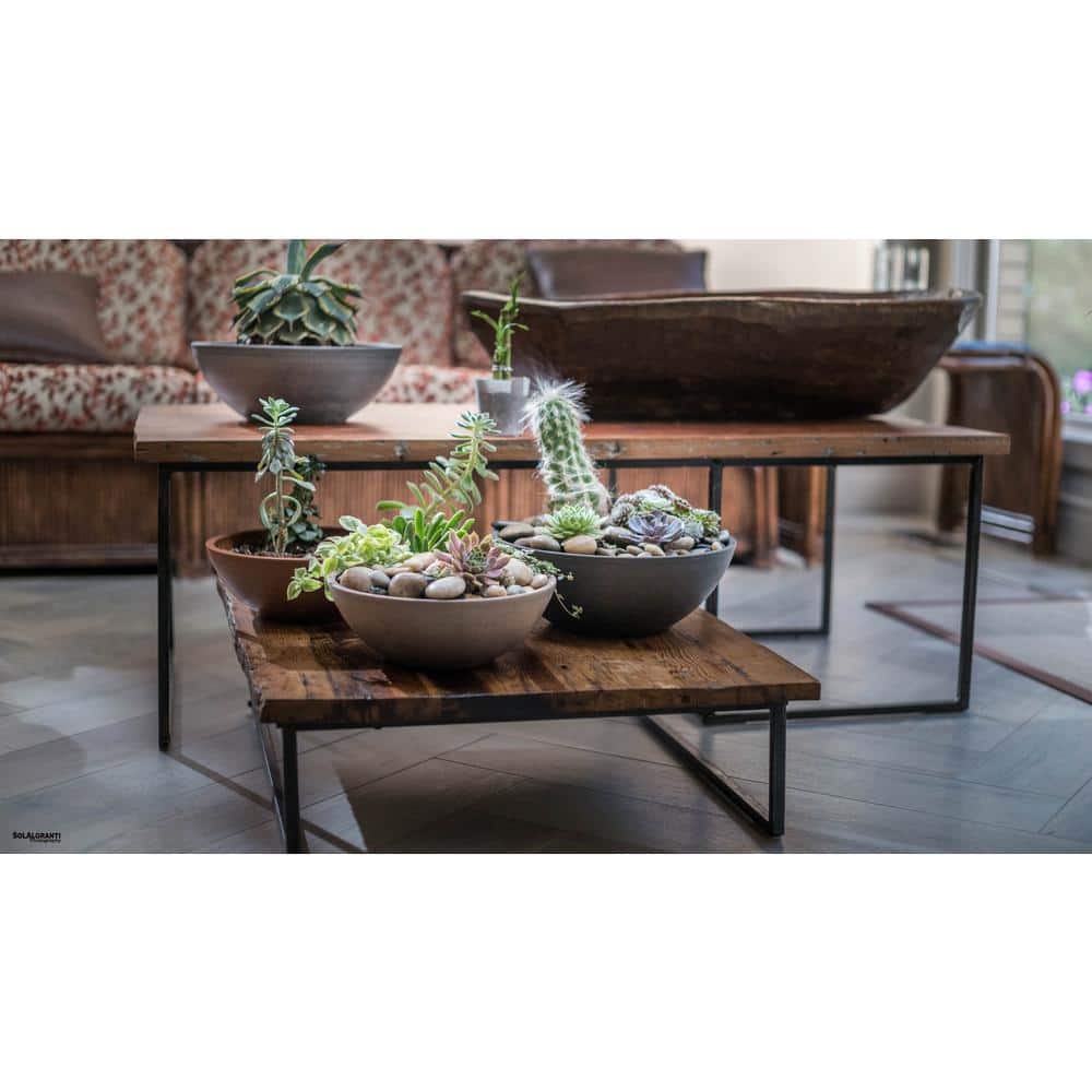 Valencia Textured Charcoal Round Planter Bowls, 12-inch, Pack of 2