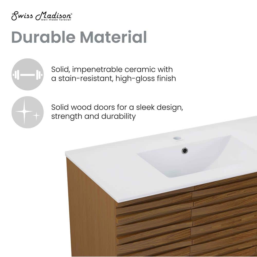 Cascade 36" Brown Oak Freestanding Bathroom Vanity with White Top