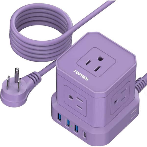 Etokfoks 5-Outlet Power Strip Surge Protection with 4 USB Ports in Purple