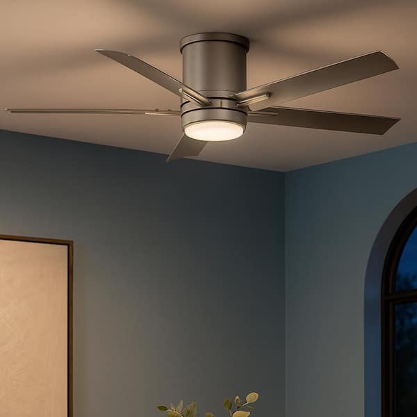 HINKLEY Vail Flush 52.0 in. Indoor/Outdoor Integrated LED Brushed Nickel Ceiling Fan with Remote Control