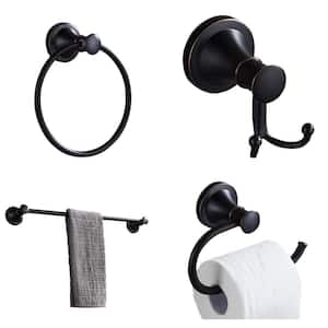 Modern 4-Piece Bath Hardware Set with Towel Ring Toilet Paper Holder and 23.6 in. Towel Bar in Bronze
